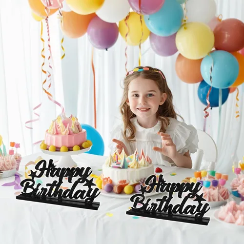 Vista 5 de Letrero de Feliz Cumpleaños con Letras Negras con Purpurina Centros de Mesa para Mesa Suministros de Fiesta de Cumpleaños Decoración de Favor