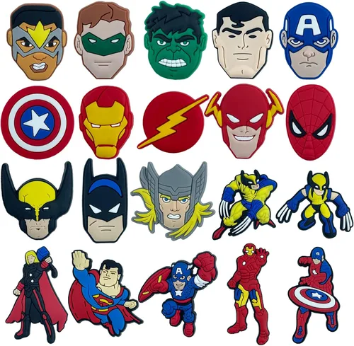 Vista 6 de 50 Pcs Superhero Crock Shoe Charms for Croc Boys Cute Cartoon Bubble Slide Shoe Charms for Wristband Bracelets Spider Shoe Charms for Man Sandals