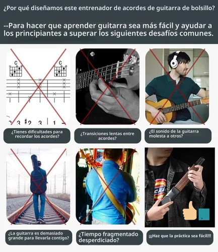 Vista 2 de Herramienta de práctica de acordes de guitarra de bolsillo, cuello de guitarra portátil para principiantes con pantalla giratoria de acordes