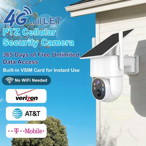 Vista 2 de Cámara de seguridad celular 4G LTE para exteriores, cámara de seguridad inalámbrica sin WiFi, datos ilimitados gratuitos de 365 días, vista en vivo