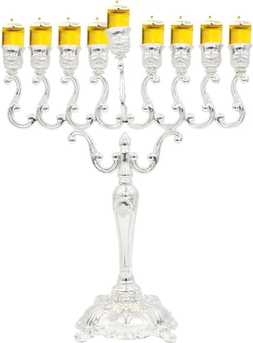 Vista 16 de Majestic Giftware Menorá de Janucá chapada en plata con diseño de cuentas (MN-HA123) Compatible con velas estándar de Janucá Calidad duradera