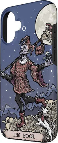 Vista 2 de iPhone 16 The Fool Tarot Card Halloween Court Jester Spooky Gothic Case