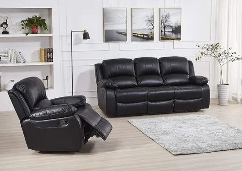 Vista 10 de Betsy Furniture Sofá reclinable de piel sintética con consola 8018, varios colores (beige, sofá biplaza)