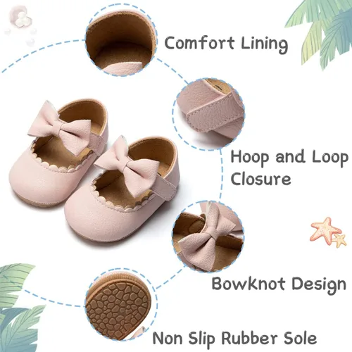 Vista 4 de CENCIRILY Zapatos planos Mary Jane para bebés y niñas, antideslizantes, suela suave, para antes de caminar, zapatos de vestir de boda