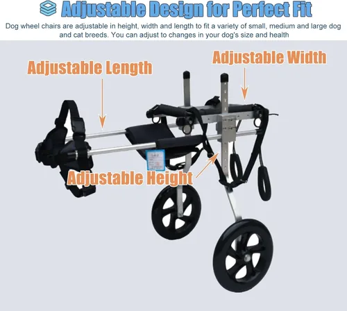 Vista 4 de Silla de ruedas ajustable para patas traseras, grande, pastor alemán labrador, ayuda para caminar, carritos para perros con 2 ruedas, soportes