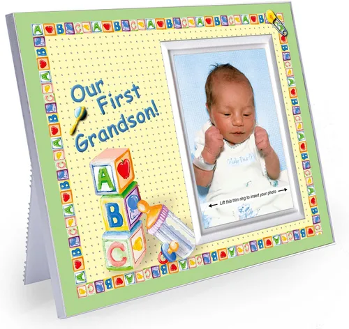 Vista 7 de Marco de fotos My First Grandson Regalos para nuevos abuelos Marco de anuncio de bebé Marco de fotos mide 8.25 x 7 pulgadas Capacidad