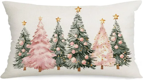 Vista 11 de Funda de almohada de Navidad de 20 x 12 pulgadas, diseño de árboles de invierno, fundas de almohada decorativas de granja para sofá, decoración