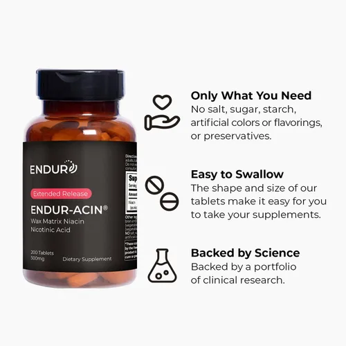 Vista 5 de ENDUR-ACINA - Niacina B3 - ER (liberación prolongada) 250 mg (200 ct) Nicotinic Acid Formula Supporting Healthy Heart & Cholesterol Balance with