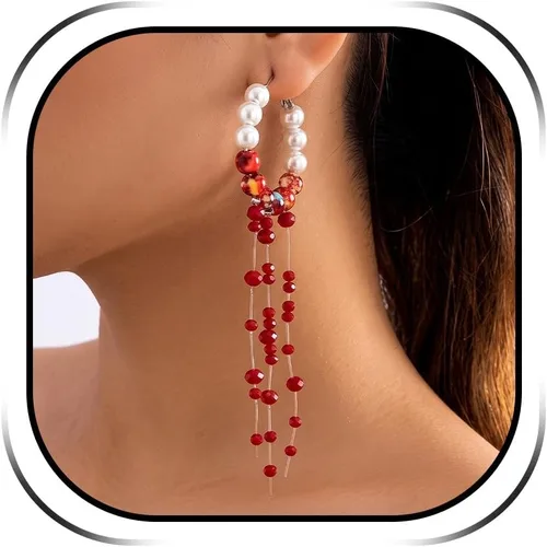 Vista 15 de Aretes de Halloween para mujer, aretes de aro de perlas de sangre de vampiro, aretes góticos de perlas de vampiro, aretes de borla de perlas de Negro