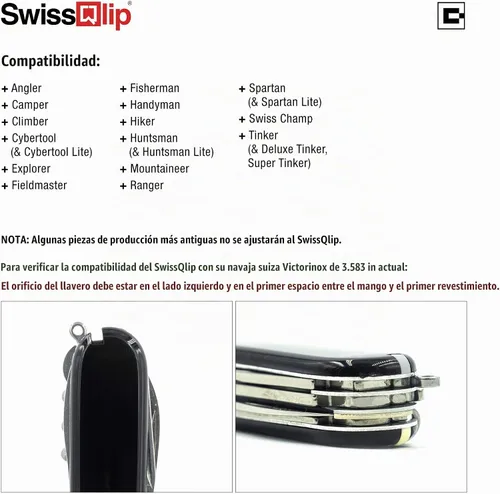 Vista 3 de SwissQlip Clip de bolsillo de transporte profundo compatible con modelos de cuchillo Victorinox Swiss Army de 91 mm (cromo)