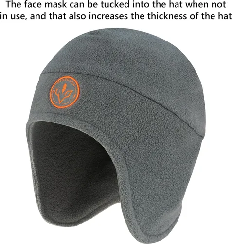 Vista 2 de BASSDASH Gorro de forro polar suave 2 en 1 con máscara de esquí, orejera, pesca en hielo, gorro de caza para hombres y mujeres, clima frío invierno