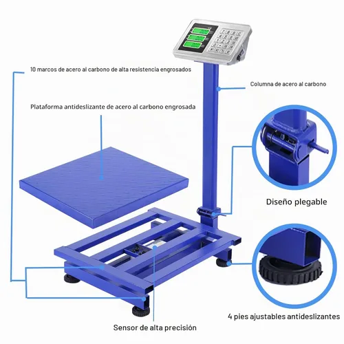 Vista 4 de TUFFIOM Báscula electrónica de plataforma digital de 661 libras, básculas de piso plegables azules resistentes, pantalla LCD de alta definición