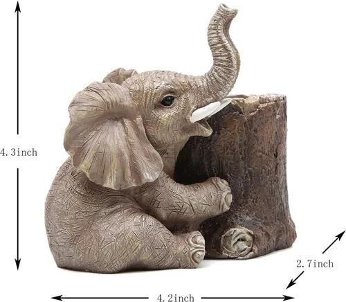 Vista 7 de Hodao Soporte para bolígrafo de elefante de resina, lindo organizador de escritorio de elefante, taza creativa para decoración de escritorio