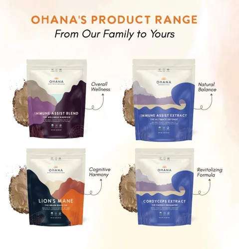 Vista 14 de Ohana Immune Assist Blend, polvo orgánico de hongos integrales USDA, mezcla de 8 hongos cultivados en Estados Unidos, ideal para energía, inmunidad