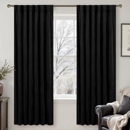 Vista 17 de LAMIT - Paneles de terciopelo beige para sala de estar de 72 pulgadas de largo, elegantes cortinas aisladas térmicamente e insonorizadas