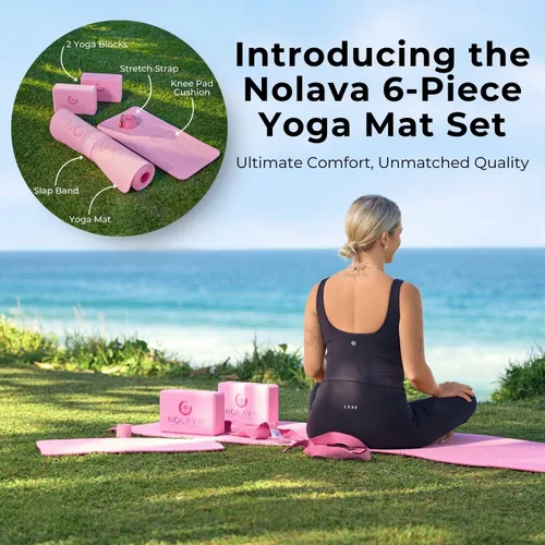 Vista 4 de NOLAVA Alfombrillas de Yoga y Juegos Completos – TPE, Antideslizante – Incluye Alfombrilla, Bloques, Correa y Más (Juegos de 6 o 7 Piezas) – Para