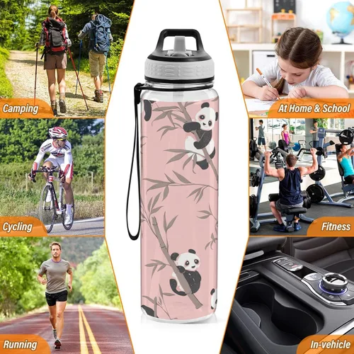 Vista 7 de Cute Animal Panda Peach Leakproof and BPA Free Sports Insulated Water Bottle with Straw Lid Vacuum Insulated for Travel, Camping, Sports 20 oz termo