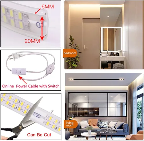 Vista 8 de SUYOOULIN Tira de luces LED, AC110V-130V Waterpoof IP68 3.3 pies/3.3 ft superbrillante, 7000 lúmenes, 5730, 240 LEDs/m, tira de luces LED