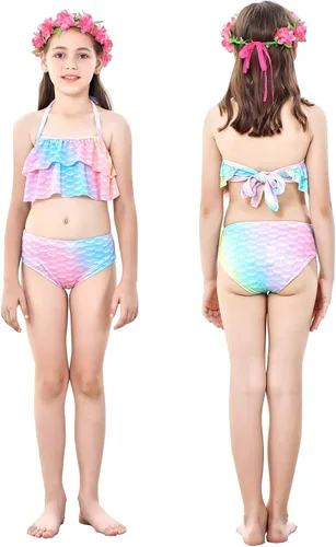 Vista 6 de PURFEEL Disfraz de sirena para niñas, 4 piezas para niños