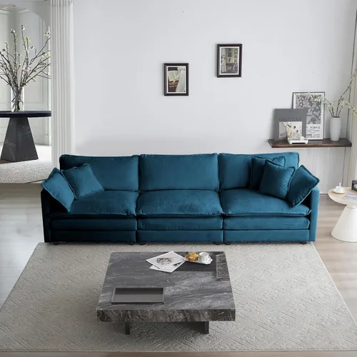 Vista 10 de Sofá nube de gran tamaño con asiento profundo de 25.52 pulgadas, cómodo sofá biplaza de chenilla, moderno juego de sofás modulares seccionales, Beige