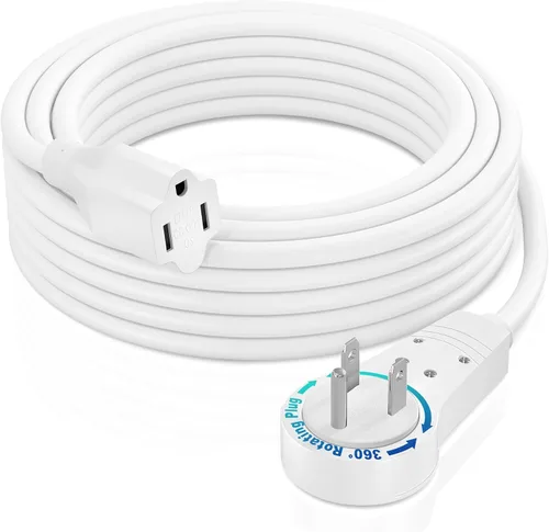 Vista 20 de Maximm - Cable de extensión de enchufe plano blanco de 1 pie, rotación de 360°, toma única, para interiores, calibre 16, 3 puntas, cable de tierra