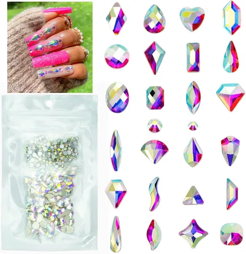 Vista 13 de Diamantes de imitación negros para uñas, 120 formas múltiples con parte trasera plana, gemas de cristales negros azabache + SS10 SS16 cuentas
