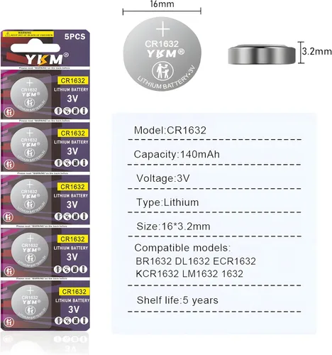 Vista 2 de YKM CR1632 - Baterías de monedas de litio de 3 V, paquete de 5 para relojes