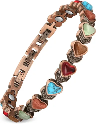 Vista 13 de Feraco Pulseras de Cobre Puro para Mujeres, Pulsera Magnética de Ultra Fuerza con Imanes de 3800 Gauss y Turquesa Natural y Piedras, Ajustable