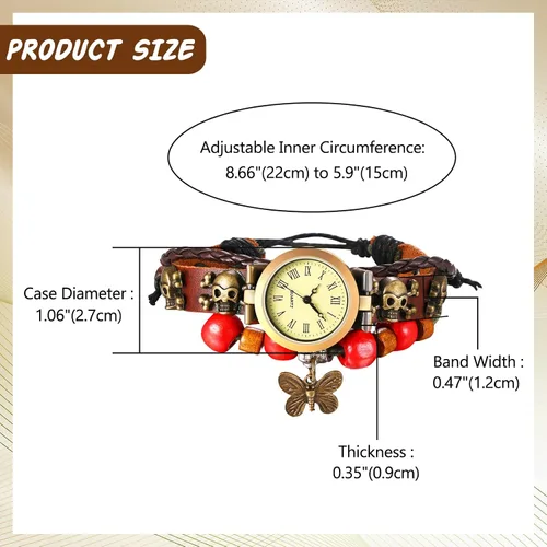 Vista 6 de JewelryWe Reloj de pulsera de cuero de moda para mujer, estilo clásico, bohemio, cuarzo, pulsera
