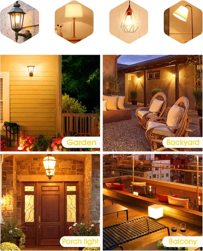 Vista 3 de Bombillas LED amarillas para insectos en el exterior, bombilla LED amarilla A19 para exteriores, equivalente a 60 W, luces amarillas ámbar de 9 W