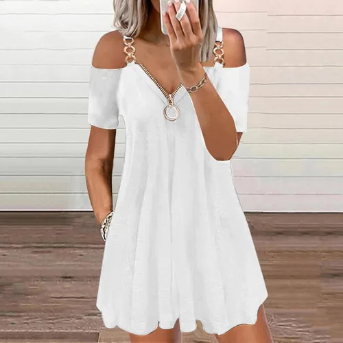 Vista 2 de Vestidos sexys para mujer vestido casual con tirantes en la espalda corto sexy con cuello en V manga abierta a la moda con cremallera para fecha