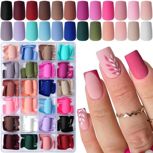 Vista 8 de LoveOurHome 576 uñas postizas de almendra, medianas, uñas postizas cortas de aguja acrílicas, uñas postizas de almendra, cobertura completa, uñas