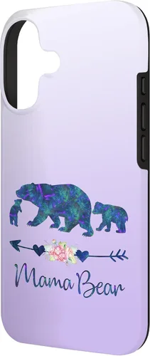 Vista 2 de Teal Blue Purple Floral Mama Bear and Two Cubs Silver Purple Case for iPhone 17