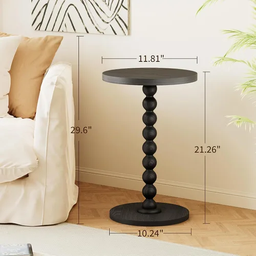 Vista 3 de Mesa auxiliar redonda, mesa de bebidas para espacios pequeños, mesita de noche moderna con patas de madera de goma para sala de estar, dormitorio