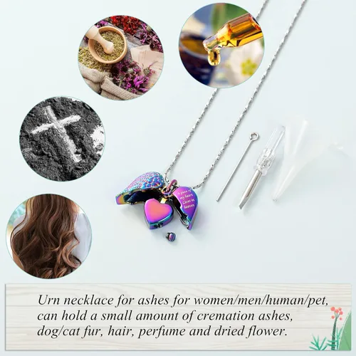 Vista 18 de Imrsanl Collar con dije de urna de cremación en forma de corazón para cenizas humanas – Un pedazo de mi corazón vive en el cielo