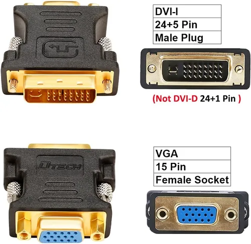 Vista 2 de DTech DVI macho a VGA hembra adaptador de alta velocidad DVI-I24+convertidor de 5 puertos para HDTV, plasma, DVD y proyector