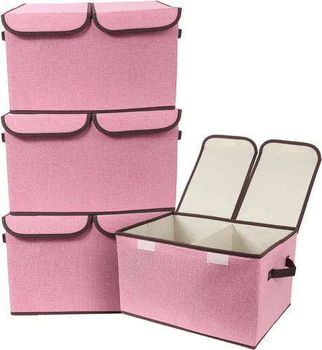 Vista 7 de Caja de almacenamiento plegable de tela, 16.5 x 11.8 x 9.8 pulgadas (largo x ancho x alto), con doble tapa y divisores, organizador grande