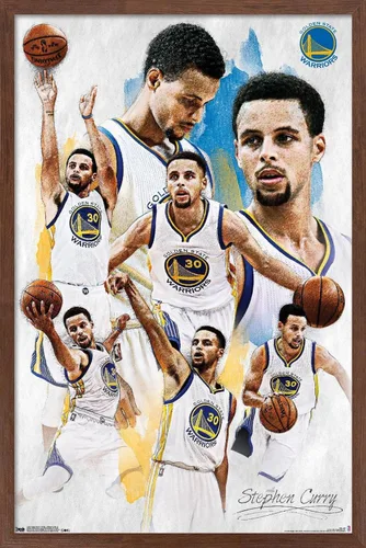 Vista 17 de Trends International NBA Golden State Warriors - Póster de pared de Stephen Curry 16, 14.725 x 22.375 pulgadas, versión enmarcada de madera