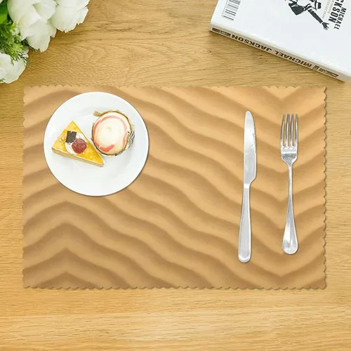 Vista 3 de Rectangular Placemats Set of 4, Heat Resistant Beach Sand Texture Printed Kitchen Dining Table Mats
