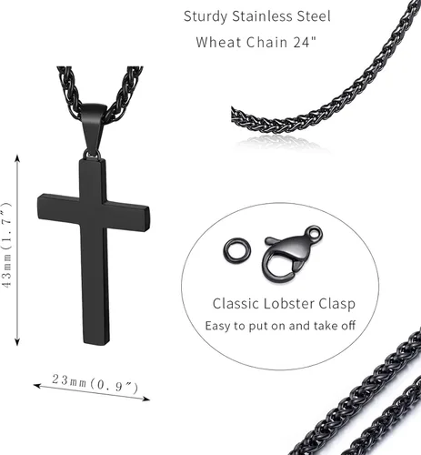 Vista 5 de P. BLAKE Collar con colgante de cruz de acero inoxidable para hombres y niños, colgante de cruz cristiana con cadena de 24 pulgadas