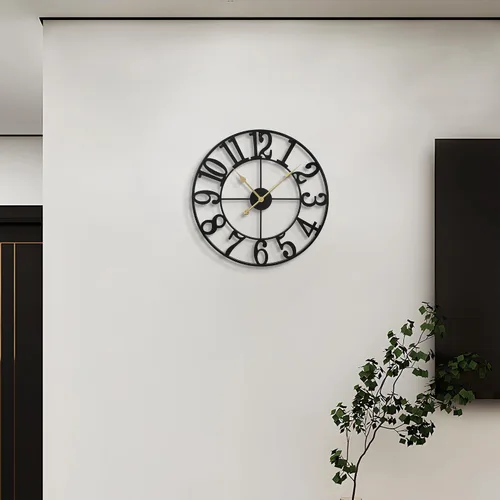Vista 8 de LEIKE Reloj de pared grande, silencioso, sin tictac, funciona con pilas, pequeño reloj de pared redondo de metal moderno para sala de estar