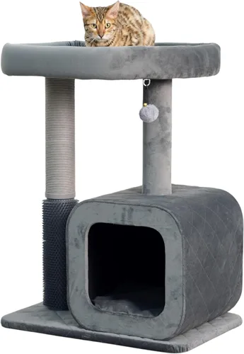 Vista 11 de Catry Bradbury - Árbol para gatos moderno de 7 niveles y 62.5 pulgadas con postes rascadores reemplazables, condominio grande, dos camas lavables