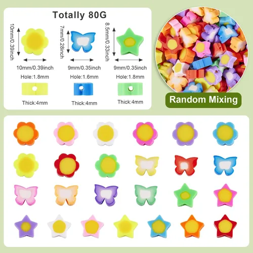 Vista 3 de Cuentas de arcilla polimérica hechas a mano de 2.82 oz para hacer joyas, mariposa, flor, estrella con forma de círculo amarillo, cuentas