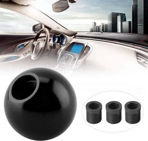 Vista 6 de Fydun Pomo de cambio universal negro con forma de bola redonda cabeza de cambio manual con 3 adaptadores