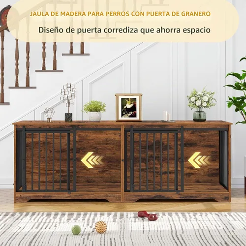 Vista 3 de Hzuaneri Mueble Jaula para Perros de 78" para 2 Perros, Jaula Doble para Perros con Divisor, Perrera de Madera Resistente para Perros, Jaula