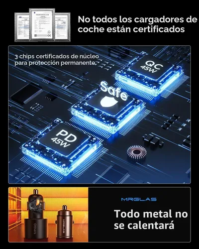 Vista 8 de 90W rápido iPhone 18/17 Pro Max cargador de coche USB C carga rápida con Negro