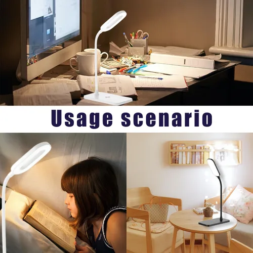Vista 6 de Lámpara de escritorio LED suave al tacto, 3 ajustes de brillo con LED de luz natural de bajo consumo, cuello flexible ajustable y controles táctiles