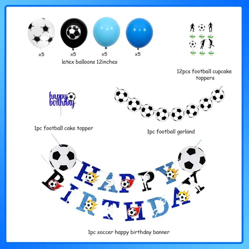 Vista 6 de Decoración de fiesta de cumpleaños de fútbol para niños con tema de fútbol, guirnalda de cumpleaños de fútbol, decoración de cupcakes, globos