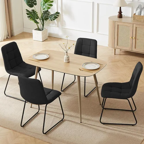 Vista 37 de HIPIHOM Mesa de comedor moderna de granja de 47.2 pulgadas, mesa de comedor rectangular de madera con patas de metal para 4 personas para comedor