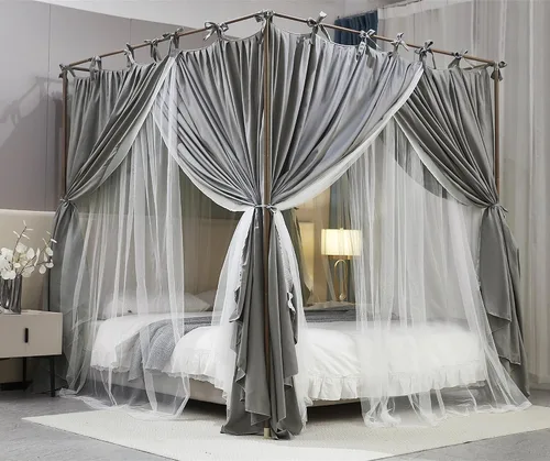 Vista 9 de AIOOO Dosel de Cama con Cortina de Princesa de 4 Postes de Doble Capa Cómoda Mosquitera de Malla y Tela para Niñas Adultas Decoración de Dormitorio